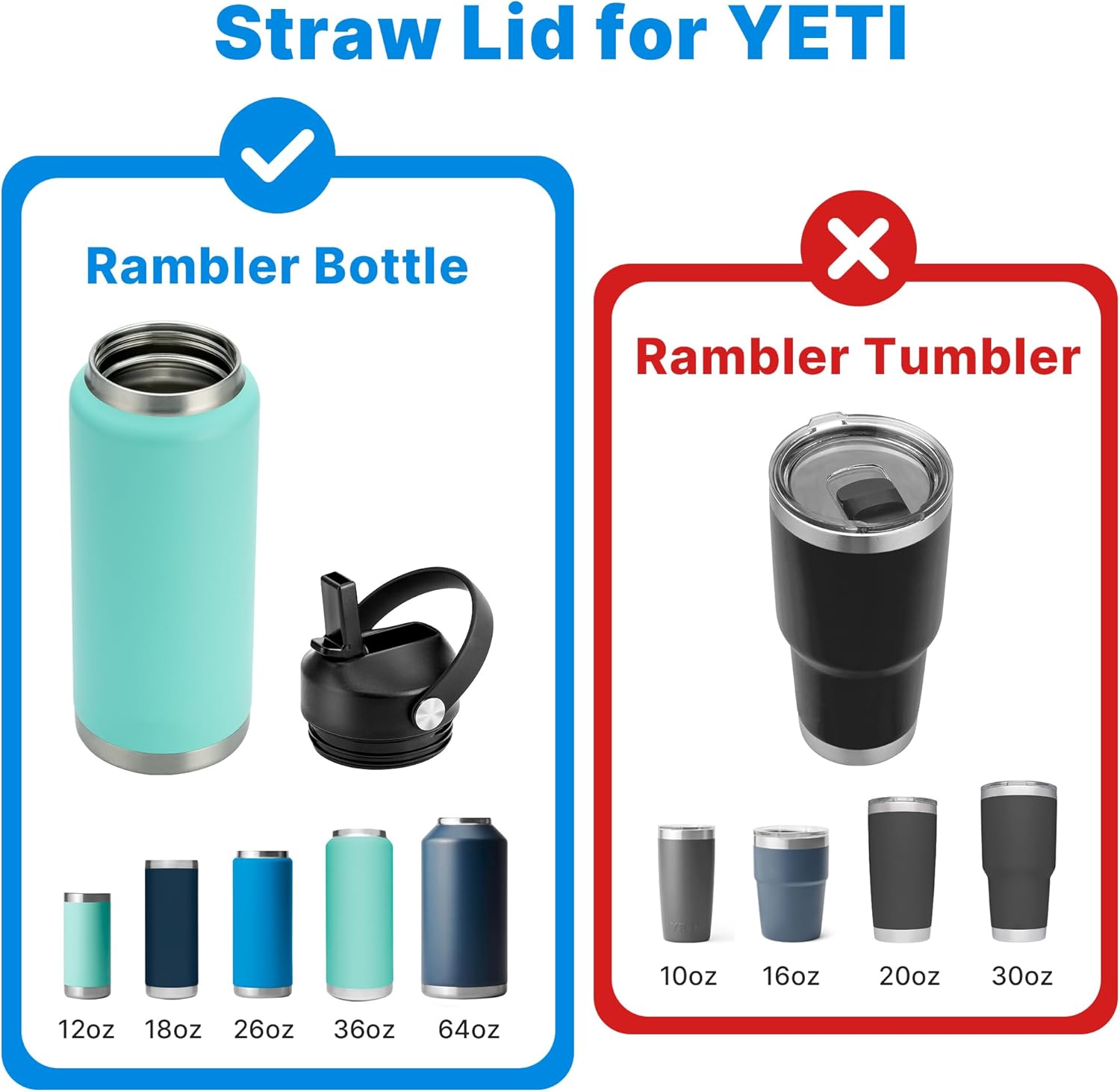 Straw Lid for Yeti Rambler Water Bottle 18 26 36 64 oz, Replacement Lids with Straw for YETI Rambler Bottle, BPA Free Straw Cap - Image 6