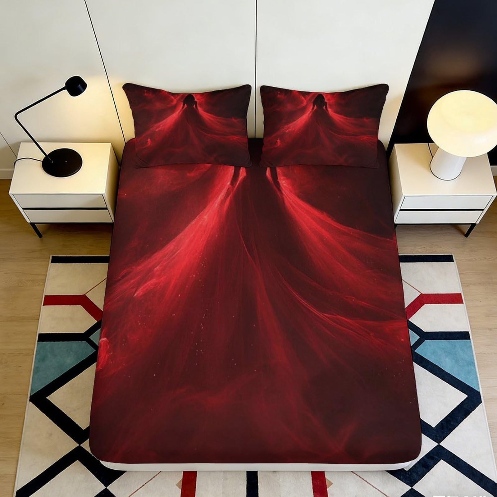 Luxury bedroom decor 3D Printed Red Wave Fitted Sheet Microfiber soft touch, guest room bedding, wrinkle resistant 90x200x25cm