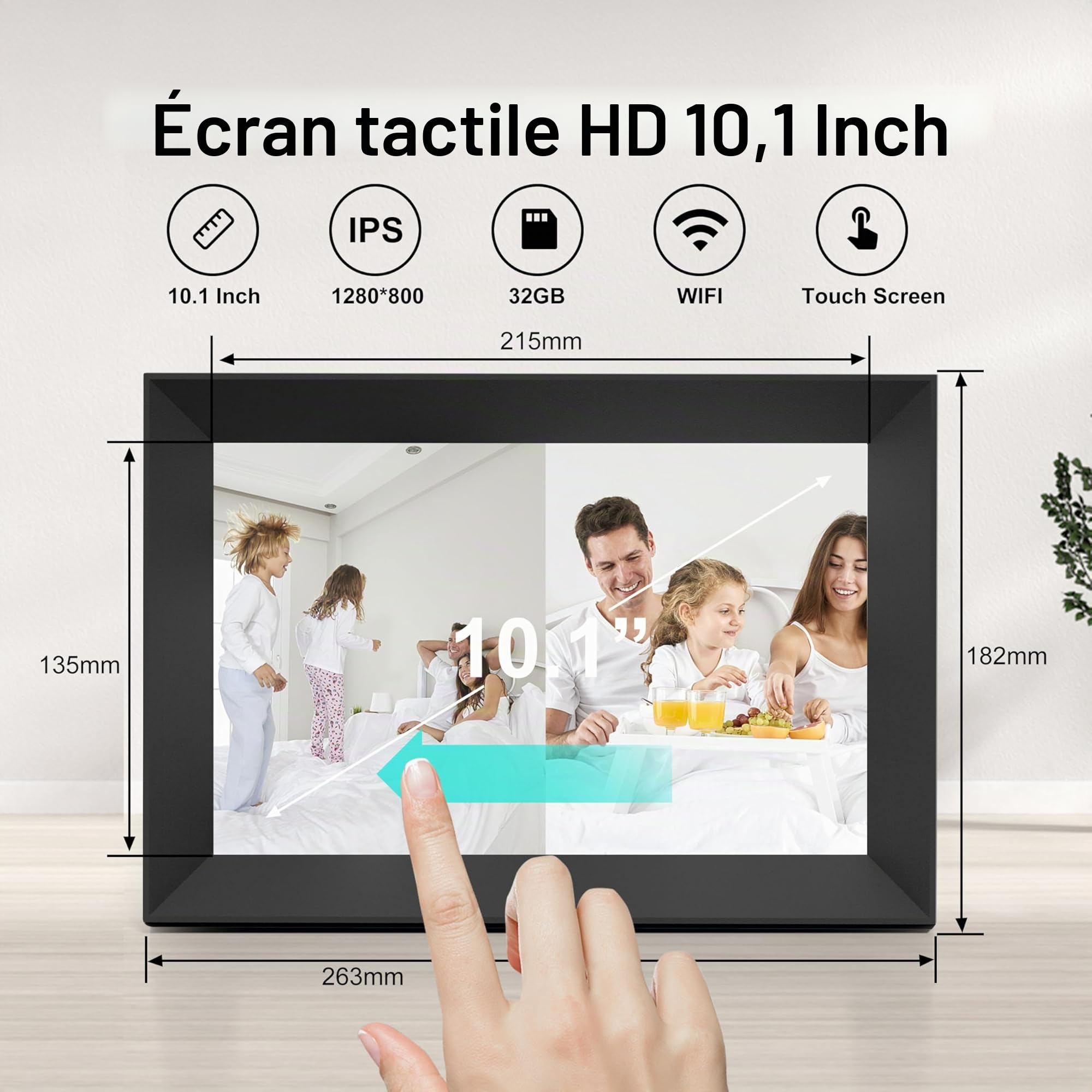 Frameo Cadre Photo numérique WiFi 10 Pouces, écran Tactile IPS 1280 * 800, partagez des Photos ou des vidéos Via l'application Frameo, pour la fête des mères