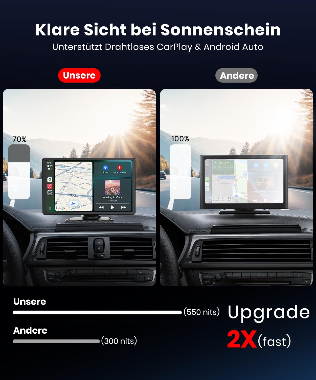 Foxpark 9.26-Zoll CarPlay Display mit IPS Touchscreen, kabelloses Apple CarPlay & Android Auto,Bluetooth 5.0, Mirror Link,FM/AUX,einfache Plug & Play Installation für ältere Fahrzeuge