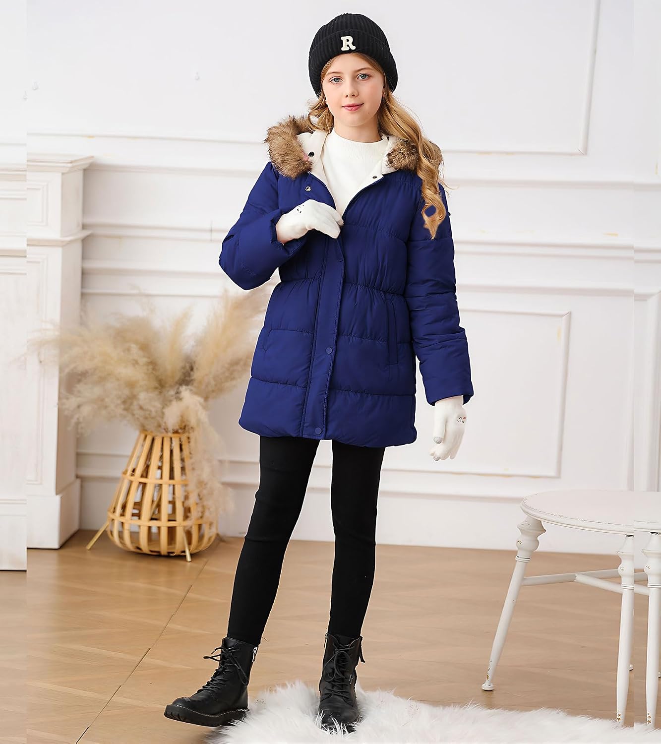 Belovecol Girls Winter Coat Hooded Puffer Jacket Warm Fleece Zipper Outerwear Jackets Coats 3-10T