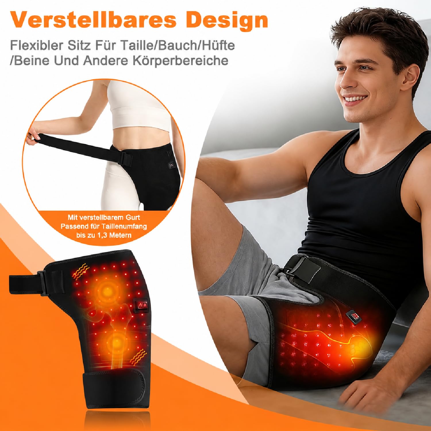 Hipora 4-in-1 Hüftmassager, Beheizbares Vibrations-Hüftmassagegerät (USB) | 3 Vibrationsmassagemodi, 3 einstellbare Wärmestufen, 2 Stromversorgungsmethoden