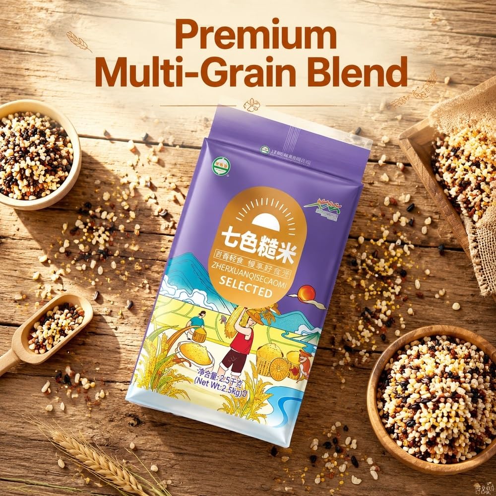 500 g de mezcla de arroz integral de siete granos, grano entero 7 en 1 recién molido del noreste de China