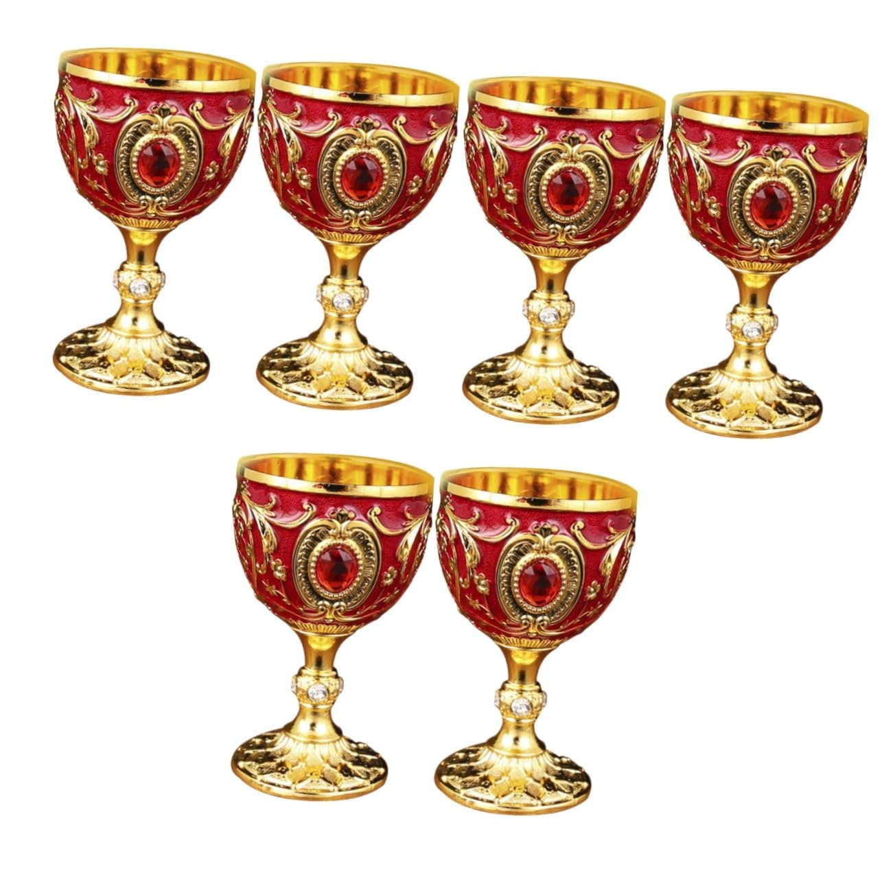 MAGICLULU Copas Medievales 6 Piezas Vaso De Bebida para El Hogar Copa del Templo Copas De Comunion Taza Copa Copa Copas De Vino Copa De Vino Casera Europeo Taza Retro Rojo Aleación De Aluminio