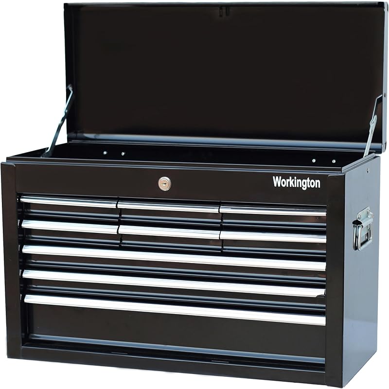 Portable Metal Tool Chest with 9 Drawers, 24" 9-Drawer Tool Chest Cabinet with Ball Bearing Drawer Slides, Steel Tool Storage Box Organizer 4006 Black