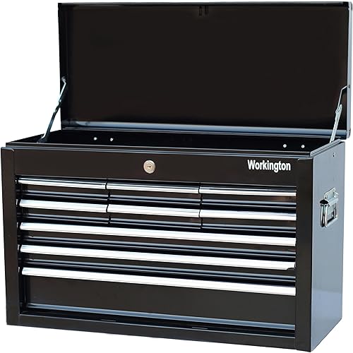 Workington Portable Metal Tool Chest with 9 Drawers, 24" 9-Drawer Tool Chest Cabinet with Ball Bearing Drawer Slides, Steel Tool Storage Box Organizer 4006 Black