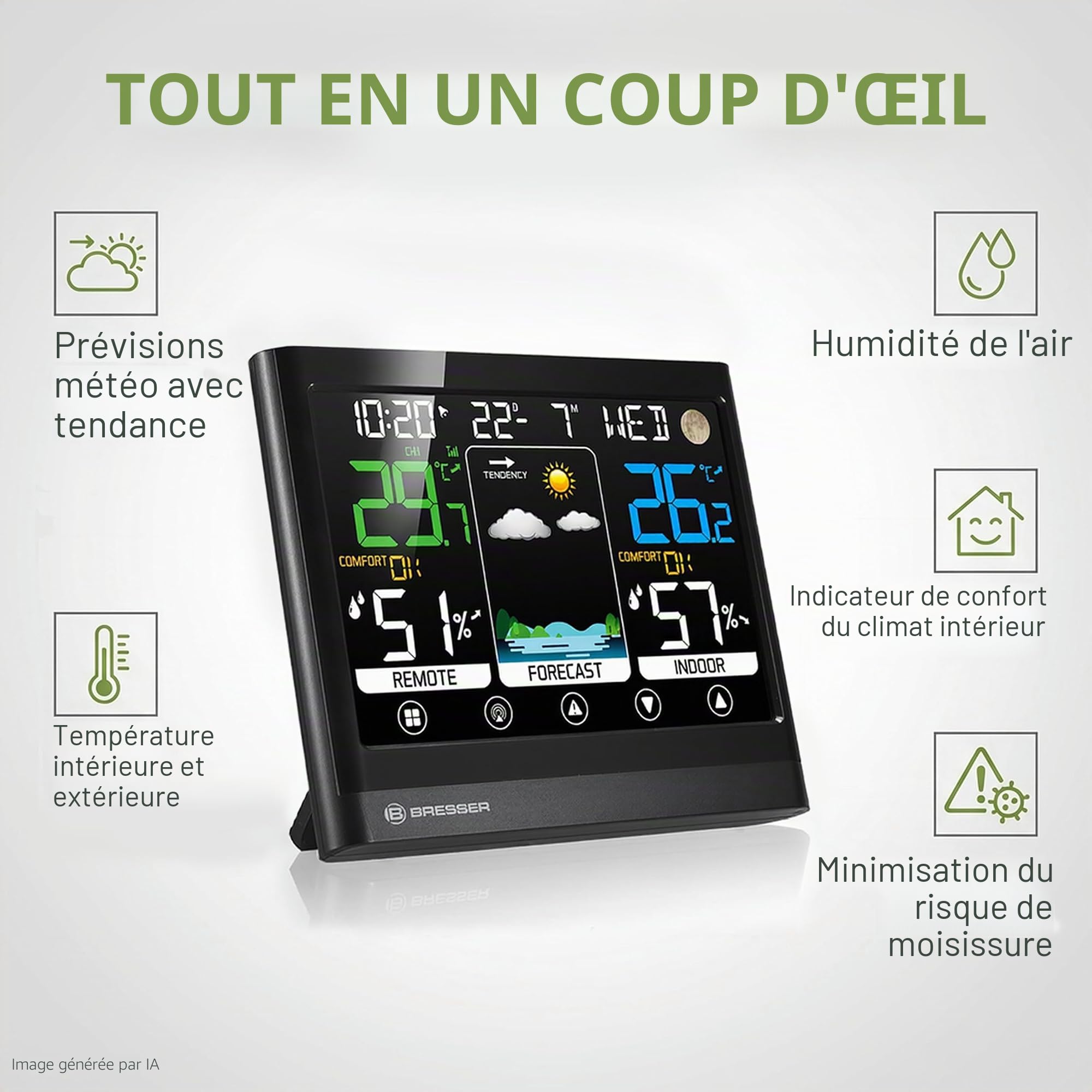 Bresser MeteoTemp BF Station météo sans fil avec écran tactile, capteur extérieur sans fil, pression atmosphérique, prévisions météo, indicateur de température ambiante, température, humidité et | Bresser MeteoTemp BF Station météo sans fil écran tactile