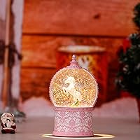 Vista 4 de Globo de nieve musical de unicornio, globos de nieve de Navidad iluminados de 7.1 pulgadas con purpurina giratoria, funciona con pilas y alimentada