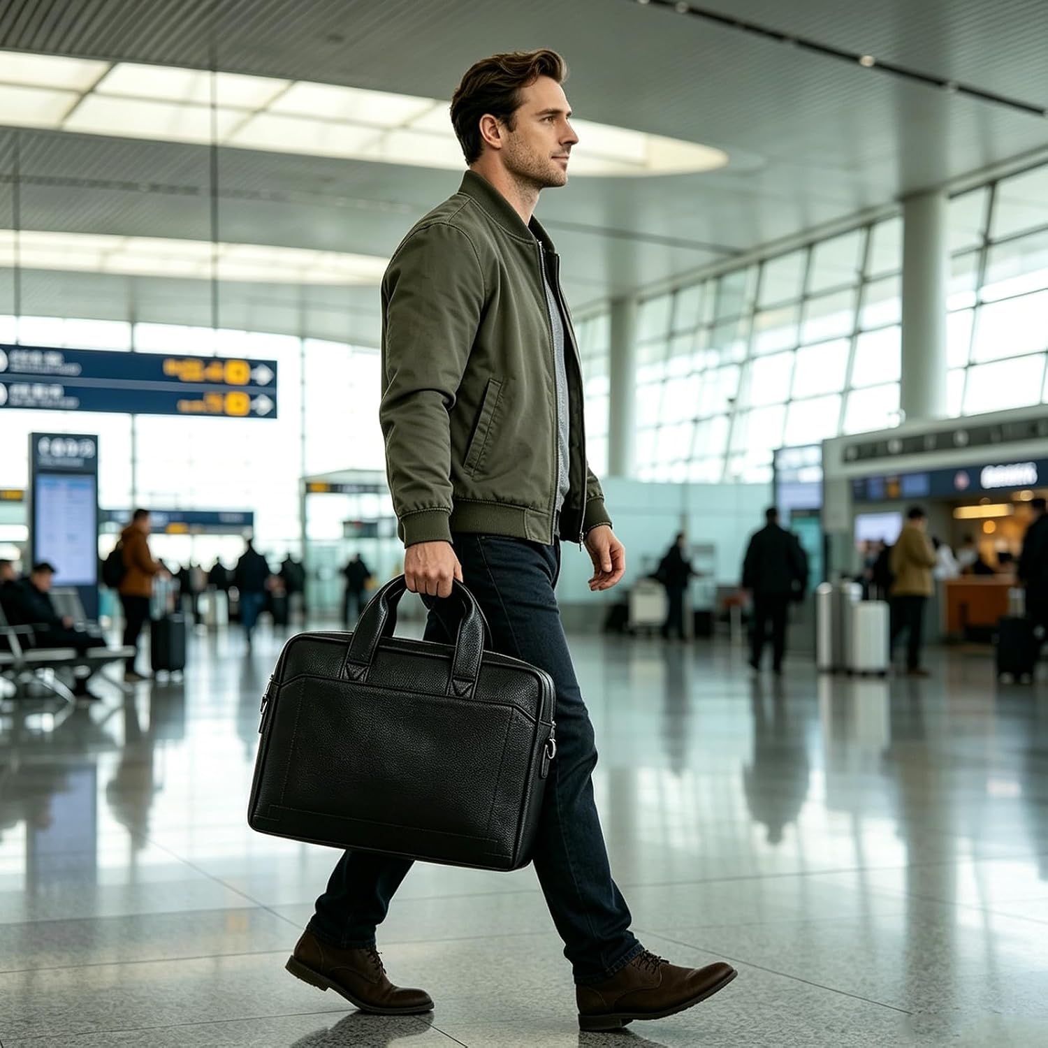 Genuine Leather Briefcase for Men 15.6 Inch Laptop Bag Business Work Handbag Large Capacity Office Shoulder Bag