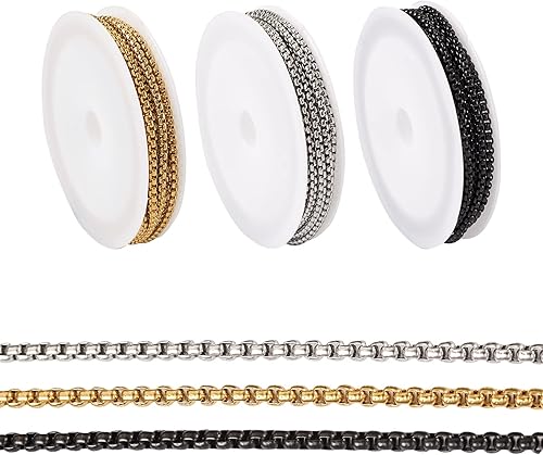 Vista 30 de Cadenas venecianas de acero inoxidable 304 de 32.8 pies de color de acero inoxidable sin soldar, pequeñas cadenas de eslabones rectangulares