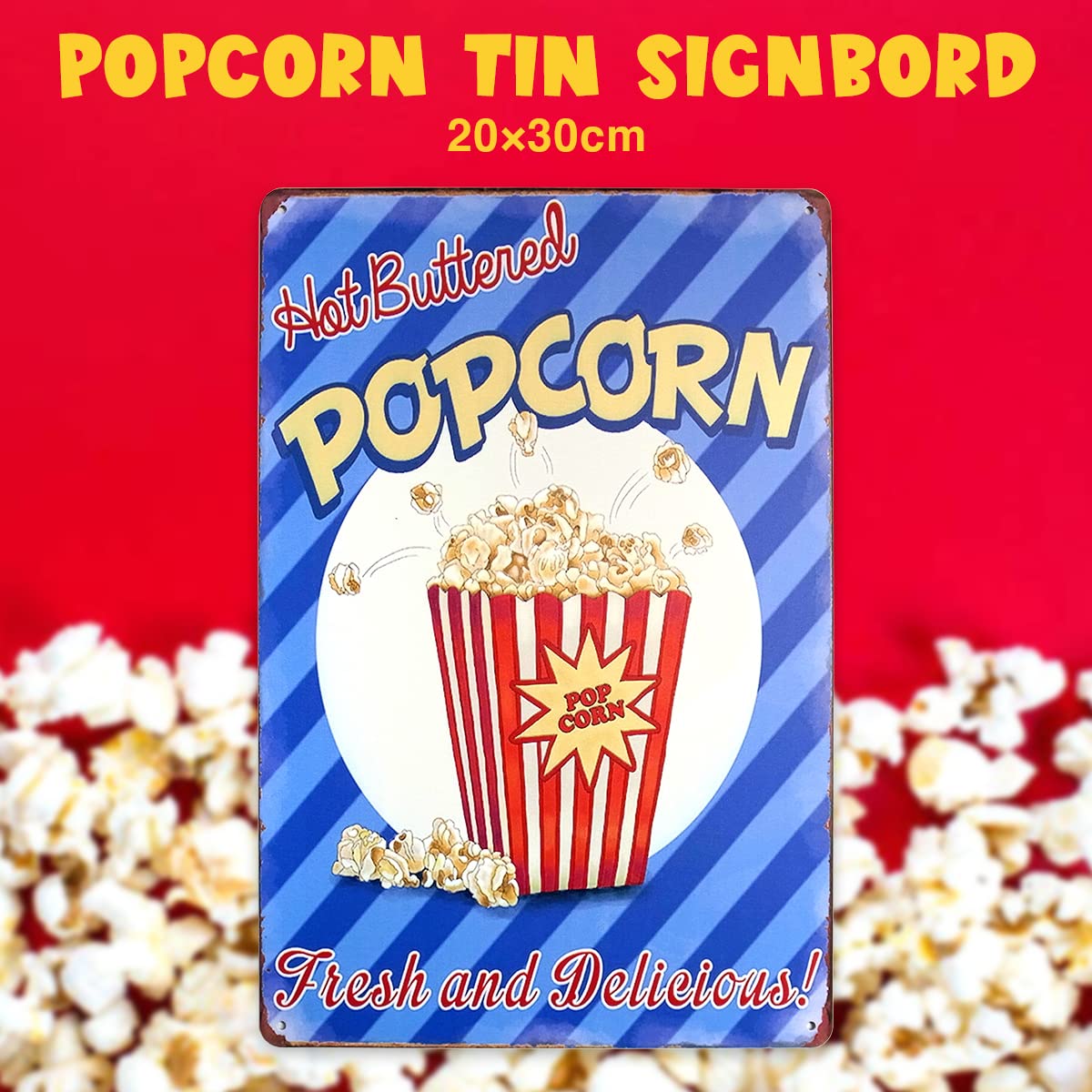 ポップコーン看板 ポップコーン ブリキ看板 メタルサイン HOT BUTTERED POPCORN