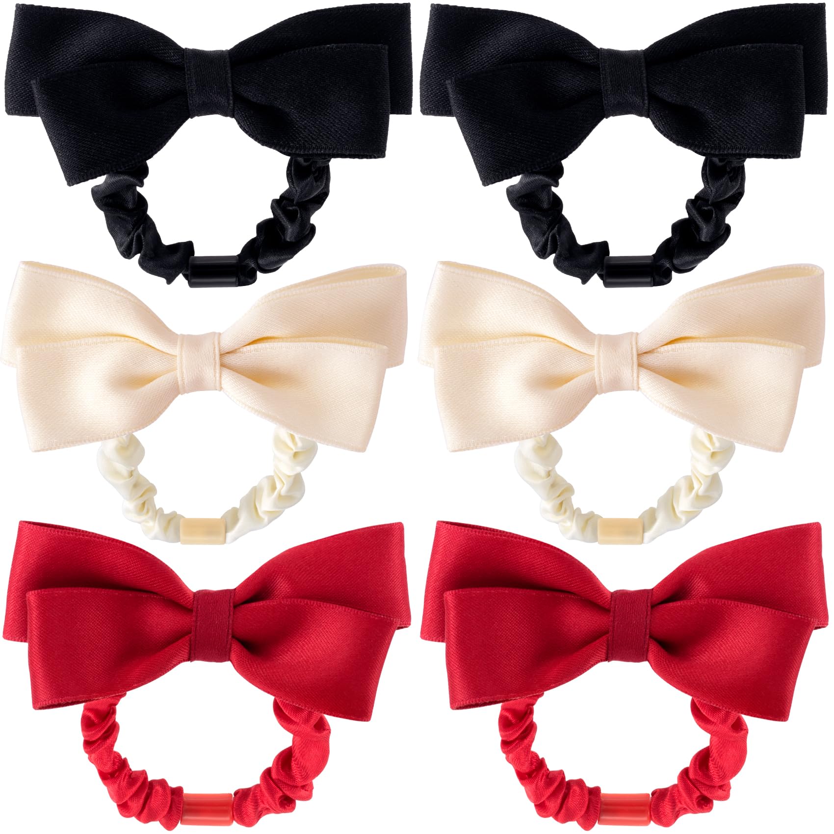 Pndeyo 6 Elastici Per Capelli Con Fiocco Da Donna, Antiscivolo, Elastici Per Coda Di Cavallo, Accessori Per Capelli Spessi, Sottili, Ricci E Lunghi, Neri, Rossi E Bianchi-image