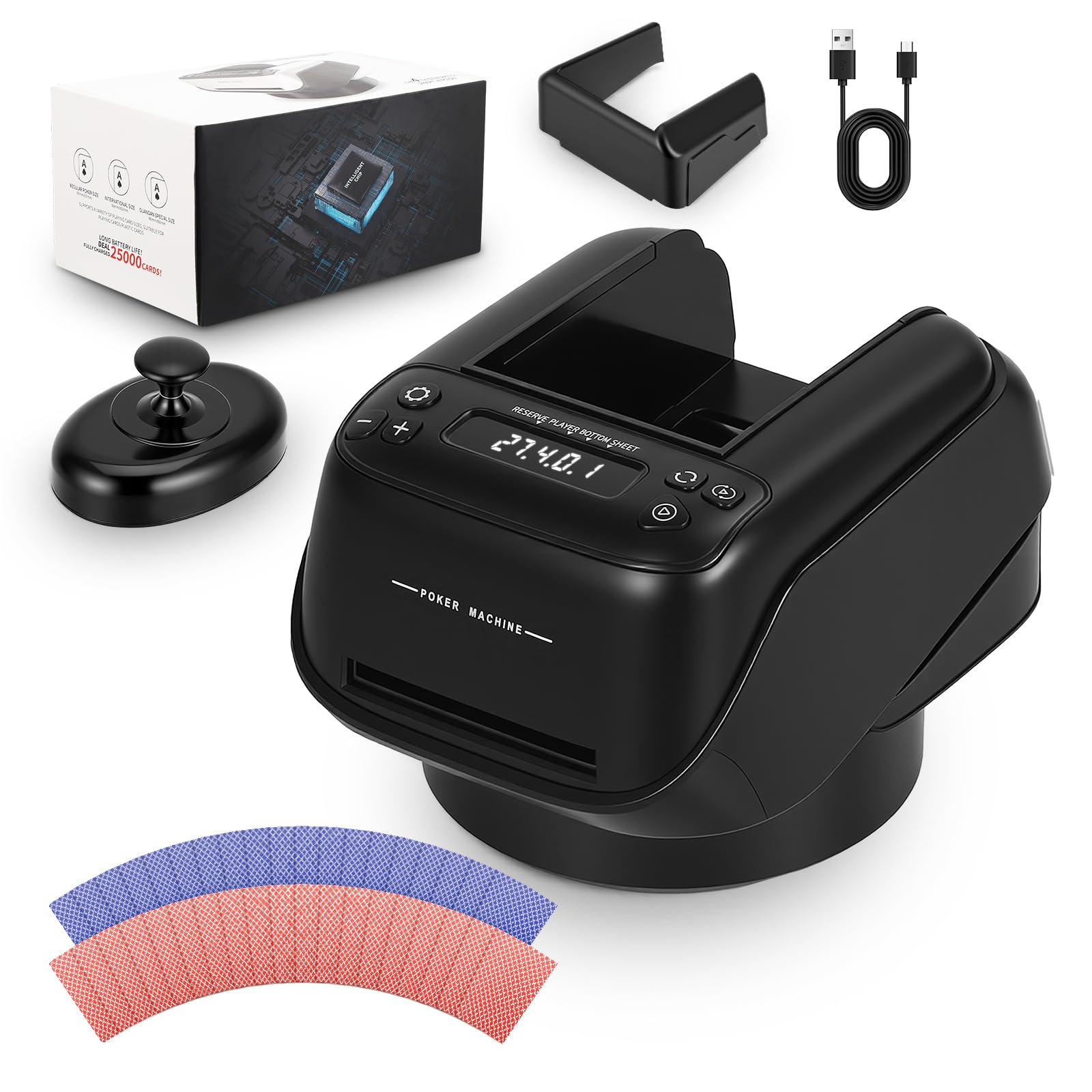 Dispenser di carte automatico, 8 giocatori regolabili, capacità fino a 4 mazzi di carte, base girevole a 360°, modalità di trasmissione di carte diagonale/oscillante per poker, UNO (FPJ-B)