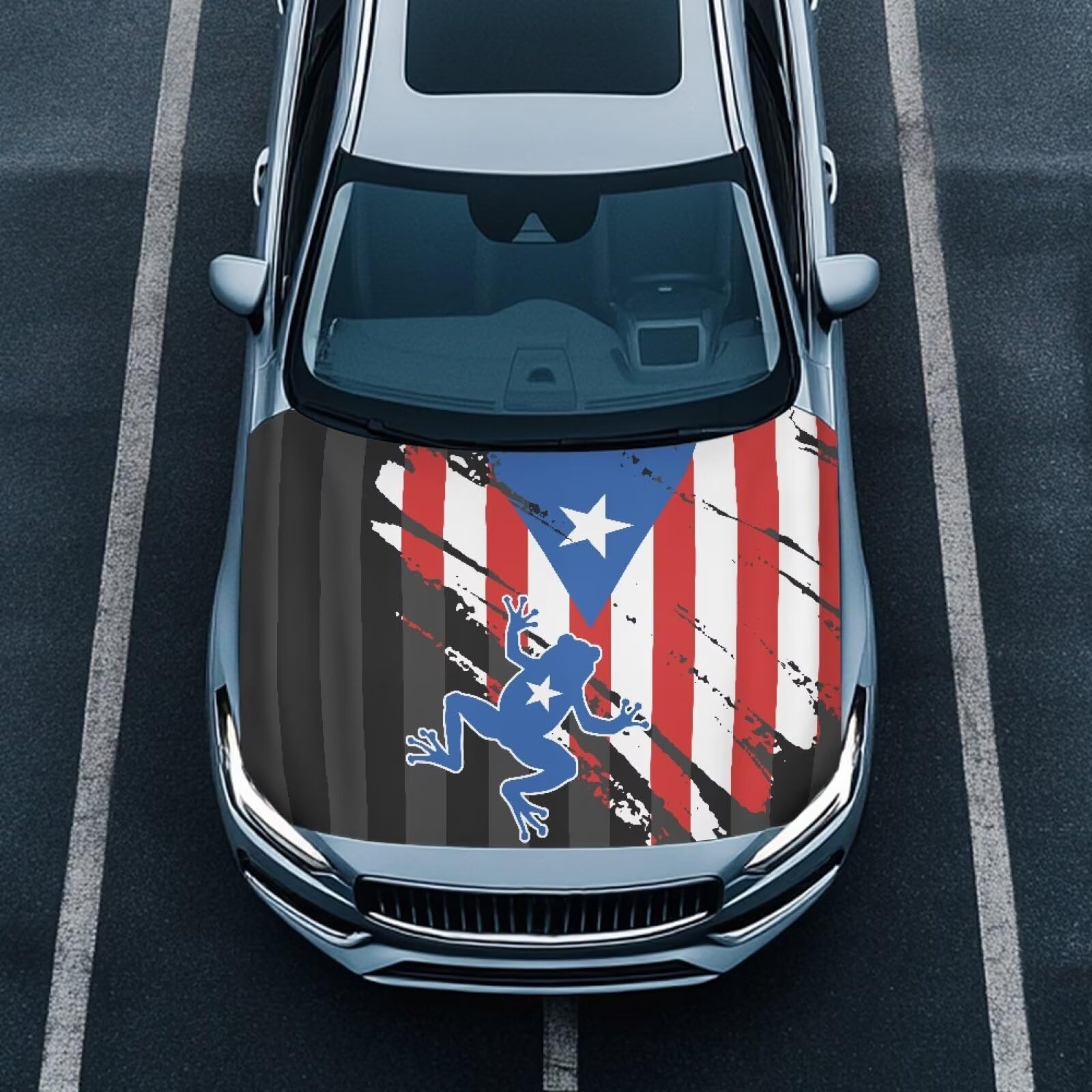 Renewold Car Hood Covers Hood Cover Protector for Cars Puerto Rico Flag Coqui Frog Daily Holiday Wrap Blanket Women Men Automotive Exterior Accessories Decor for Most Sedan Small SUV Truck