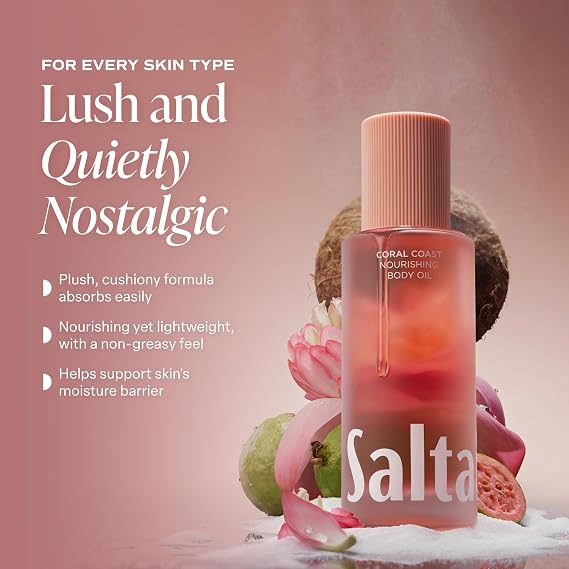 Saltair Body Oil Silky After Shower and Bath Dry Oil for Women and Men Non-Greasy, Well-Absorbing Moisturizer for Hydrating Dry Skin Coral Coast Scent, 4oz