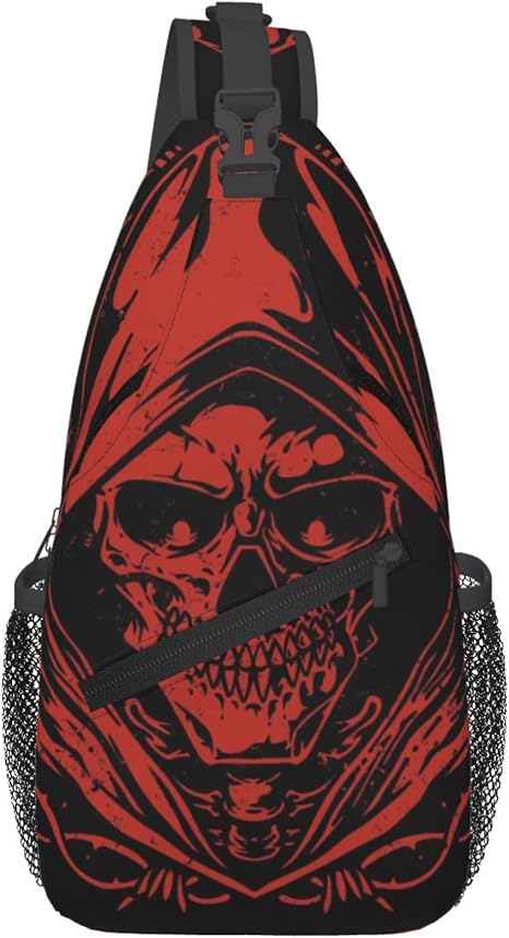 Red Skull Pattern Sling Backpack Unisex Crossbody Chest Bag Shoulder Chest Bag For Women Men Hiking Travel