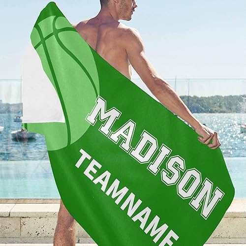 Miniatura 3 de Interestprint Toalla de playa personalizada con números de secado rápido para él y ella, toalla de playa personalizada de baloncesto verde para