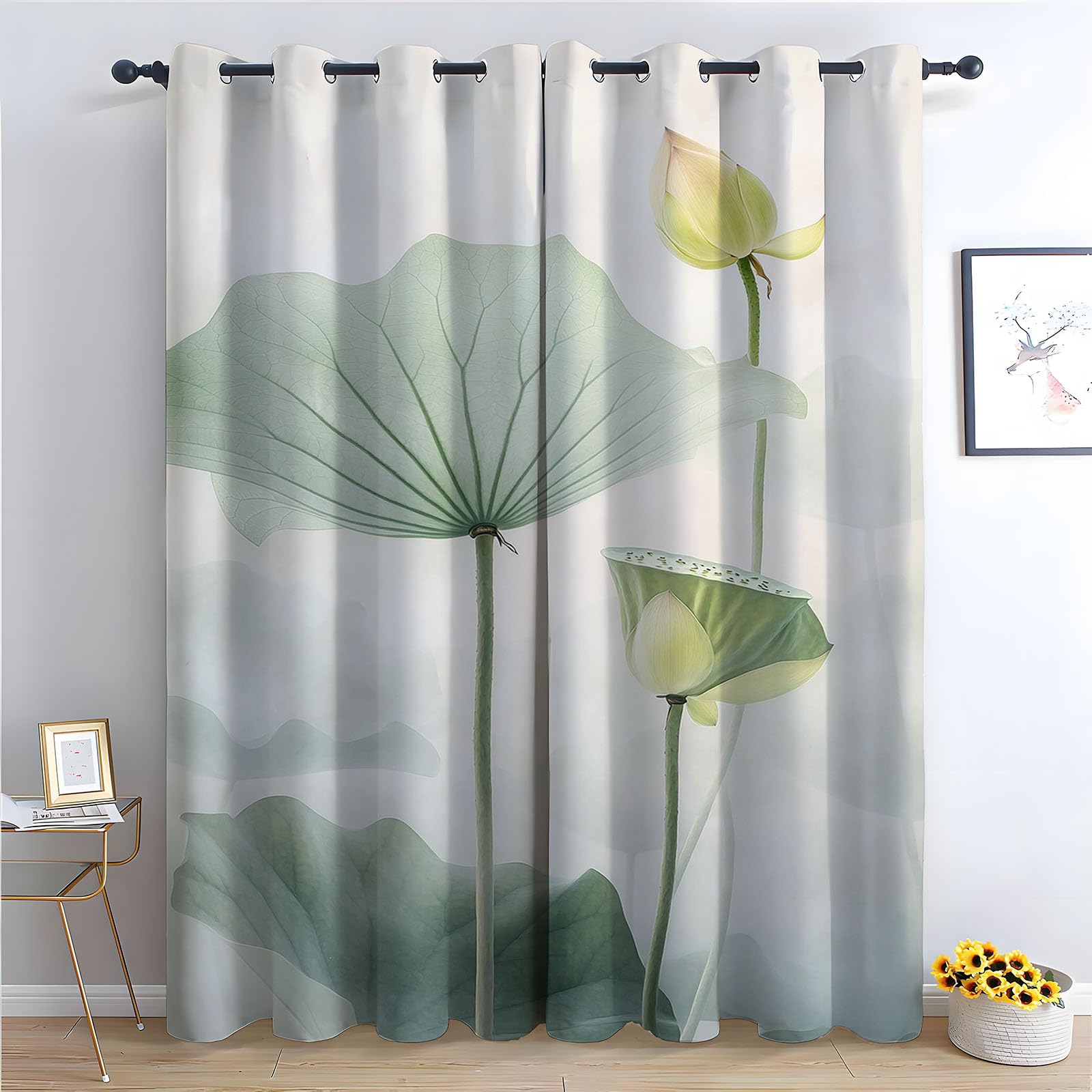 WQBQKKX Blackout Curtains & Drapes Flower Living Room & Bedroom Decor Drapes, Thermal Insulated Eyelet White Window Treatments-52 W x 108" L (Pack of 2)