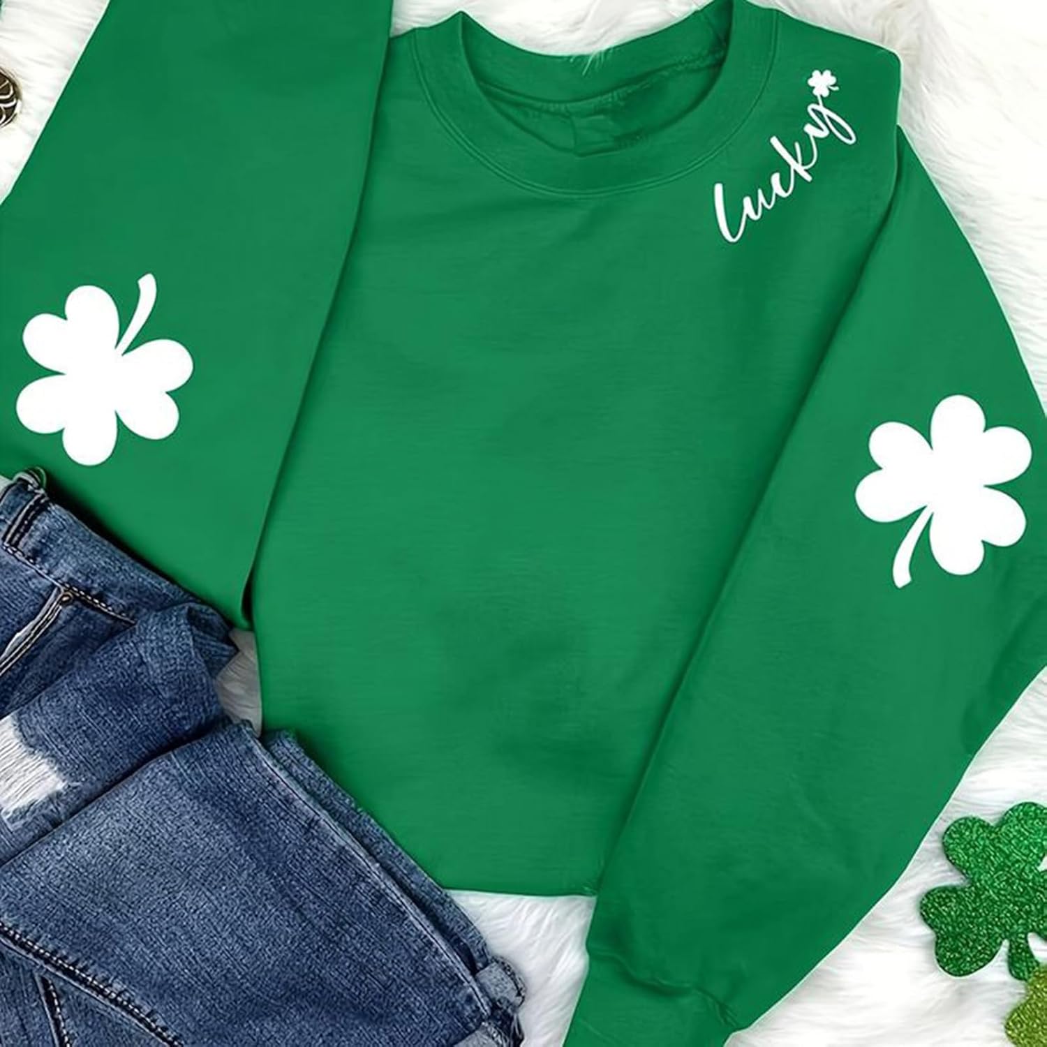 Susongeth St. Patrick's Day Sweatshirt for Women Irish Shamrock Pullover Shirts Tops Raglan Sleeve Lucky Leaf Clover Shirt - Image 9