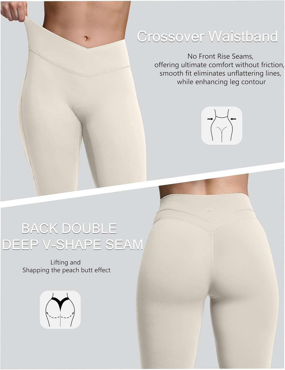 Sogetdo Crossover Flare Leggings for Women Seamless Tummy Control Bootcut Wide Leg Gym Workout Yoga Pants - Image 4