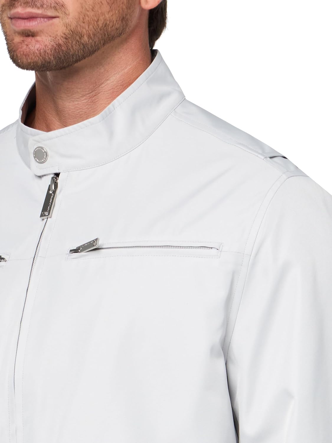 KARL LAGERFELD Men's Zip Front Stand Collar Chest Pocket Jacket