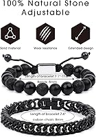 Vista 71 de Black Beaded Bracelets for Men Boys: 6mm Obsidian Onyx Lava Beads Mens Bracelet Set Mens Jewelry - Cool Anniversary Valentines Fathers Birthday