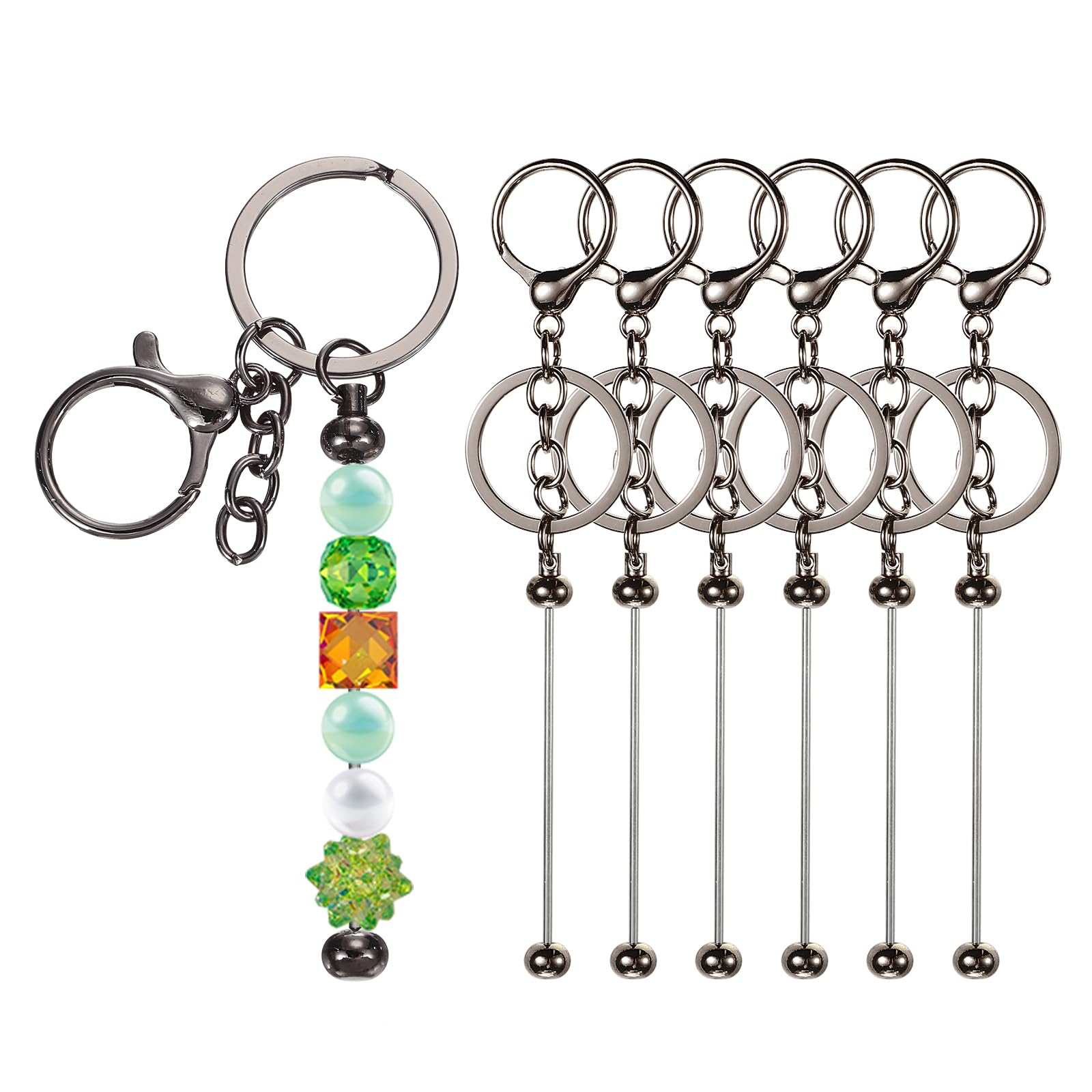 PATIKIL Beadable Keychains Bars, Metal Beaded Keychain Blanks Bulk Making Supplies Kit with Lobster Hook for Pendant