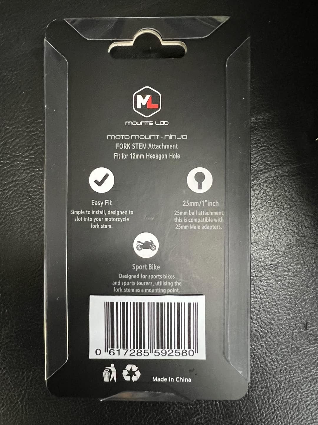 motomount Ninja- Kawasaki Ninja Motorcycle for 12mm Hexagon Hole Mount/Fork stem Base with 1inch(25mm) TPU Ball- Compatible with Phone/Camera/GPS Mount(Adapter)