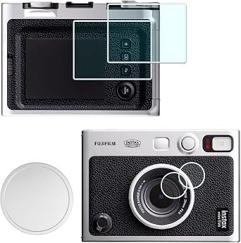 Lens Cap + Screen Protector for Fujifilm Instax Mini EVO Instant Camerafor Accessories,LCD + Lens PET Flim+Aluminum Mini Fuji Evo Lens Cover with Flocking Internal