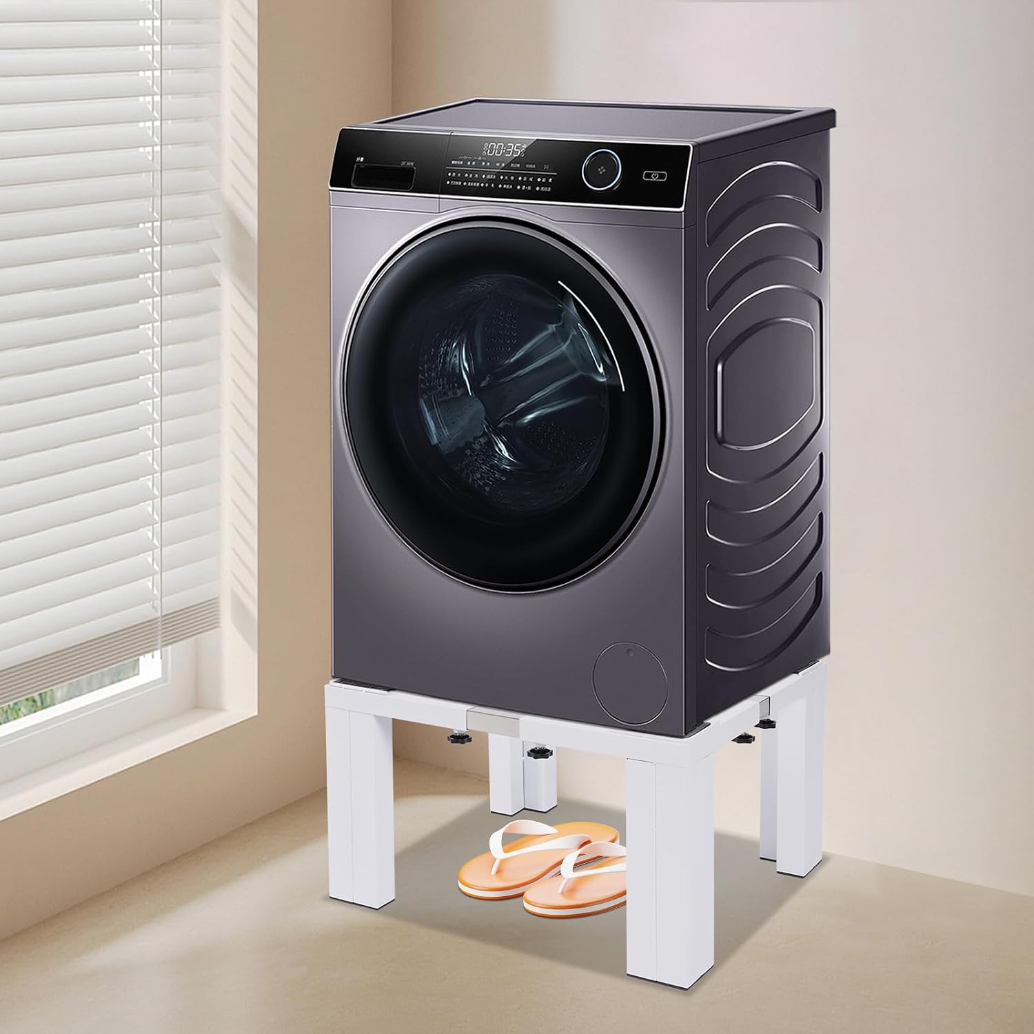 Heavy-Duty Stainless Steell Laundry Pedestal, Full Size 12Inch Height Washing Machine Stand, 1100Lbs Adjustable Washer and Dryer Stand with 4 Strong Feet Mini Fridge Stand (White)