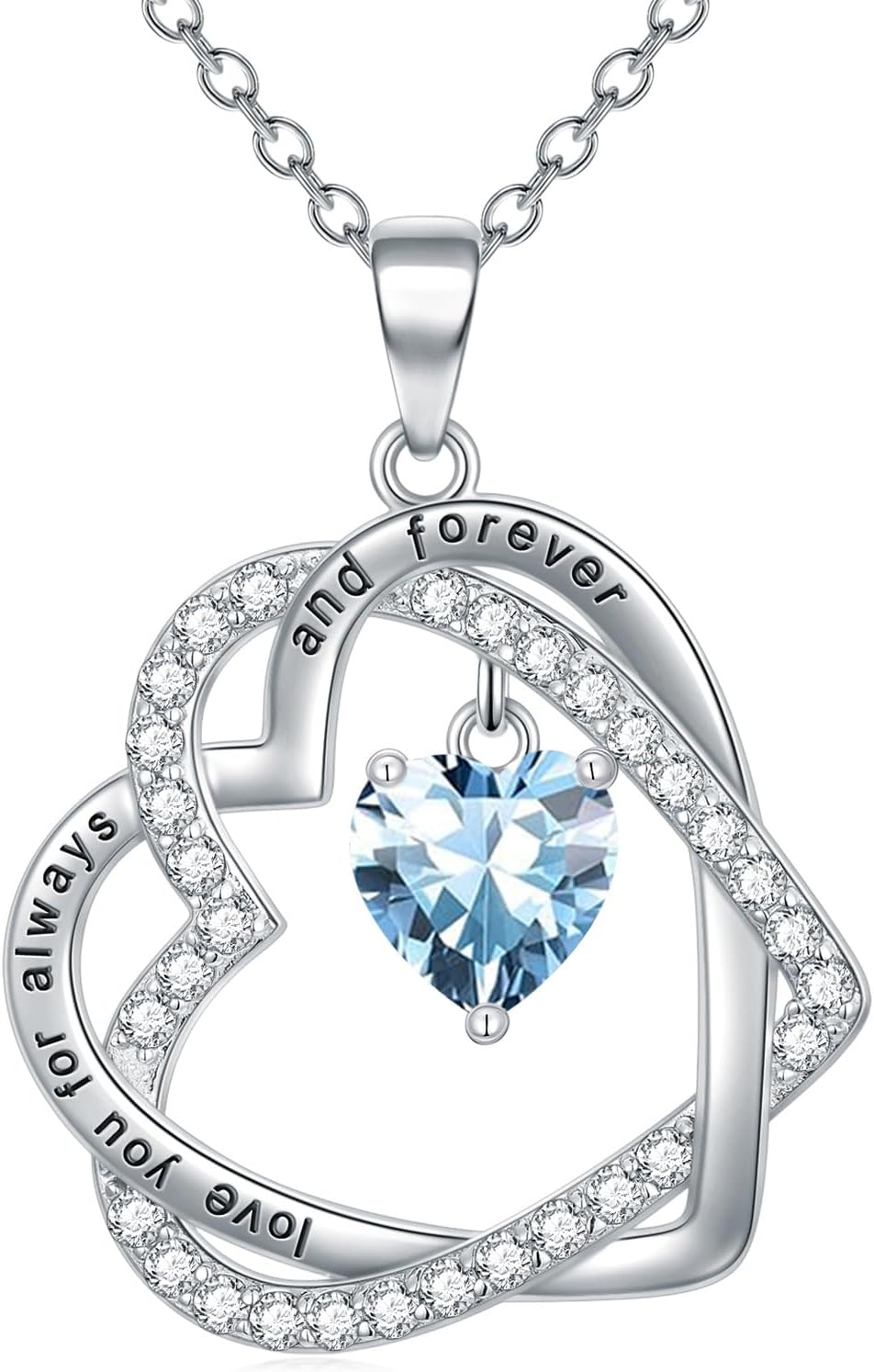 TOUPOP Birthstone Necklace for Women 925 Sterling Silver Love Heart Jewelry Birthday Valentines Day Mothers Day Gifts for Women Wife Mom