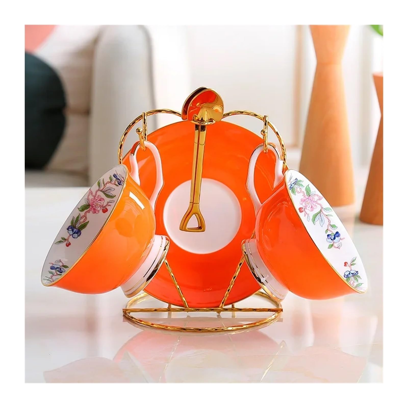 Tazas de café grandes de cerámica, Juego de 8 tazas porcelana for café y té, multicolor(Oranje)