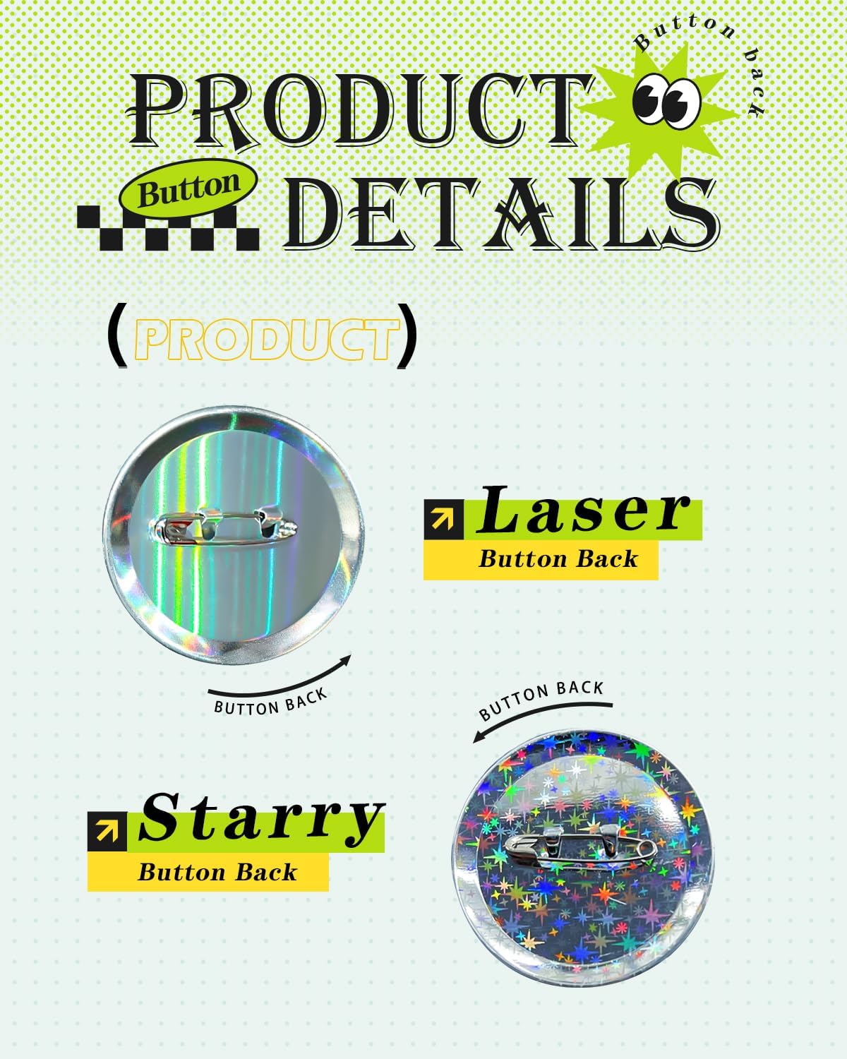 200 Sets Button Maker Supplies for Pin Maker Machine Kit Button Maker Machine, 200 PCS Sparkling Stickers, 100 Laser Back 100 Starry Back 200 Shell for Button Press