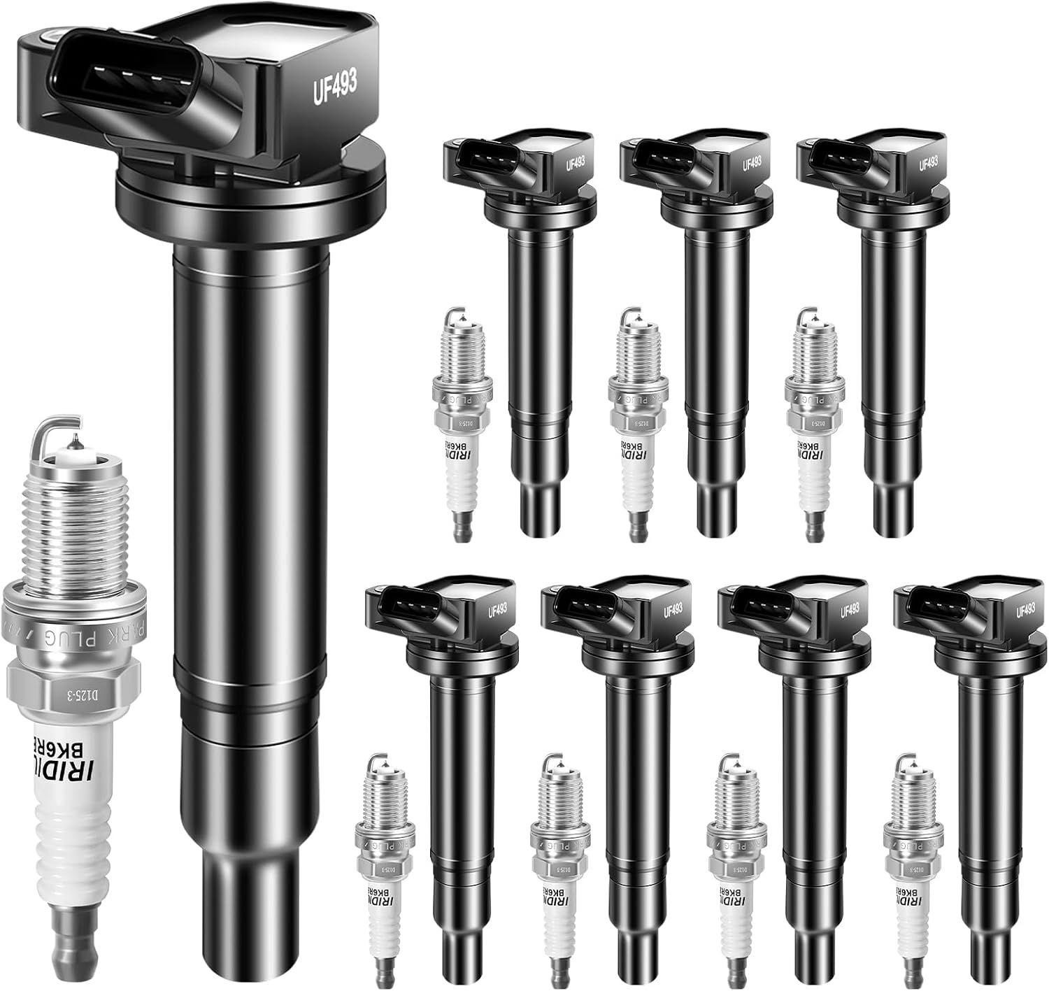 UF493 Ignition Coils Iridium Spark Plug Set of 8 Pack Compatible with Lexus GS430 2001-2007, for LS430 SC430 GX470 LX470 LX570,for Toyota 4Runner Land Cruiser Sequoia Tundra