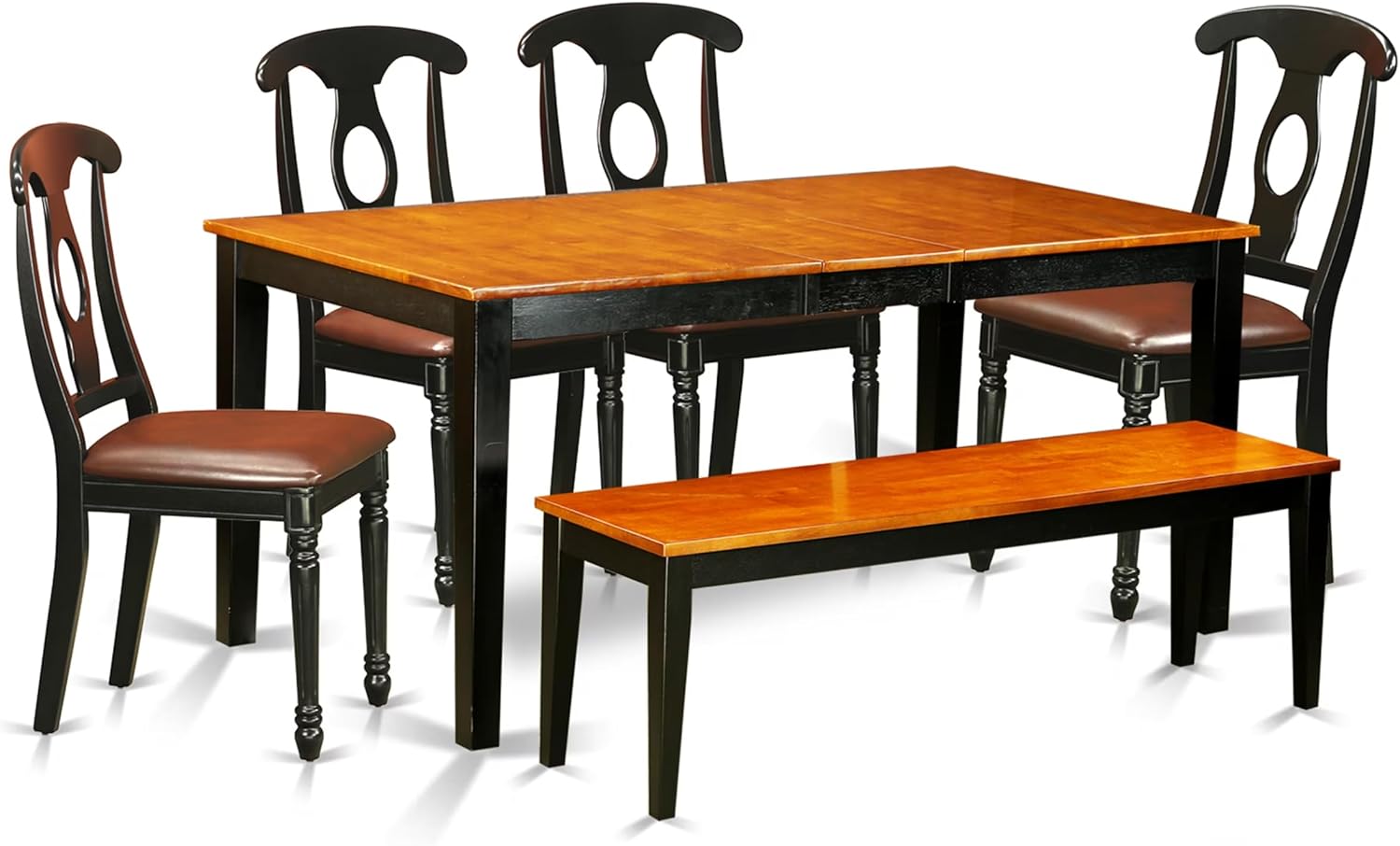East West Furniture NIKE6-BCH-LC 6 Piece Dining Room Set Contains a Rectangle Kitchen Table with Butterfly Leaf and 4 Faux Leather Dining Chairs with a Bench, 36x66 Inch, Black & Cherry
