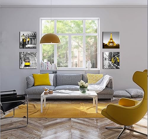 Miniatura 5 de Decoración de la Torre Eiffel de París amarilla, lienzo de ciudad en blanco y negro, arte de pared moderno de París, ilustraciones para dormitorio,