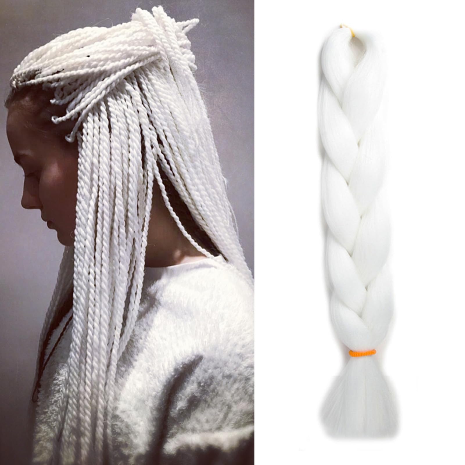 Dcbaboo White Hair Extensions for Braiding Jumbo Braiding Hair Extension 1pack 24inch Synthetic Hair Kanekalon Ombre Braids Extensions Hair Afro Crochet Twist Box Braids 100g