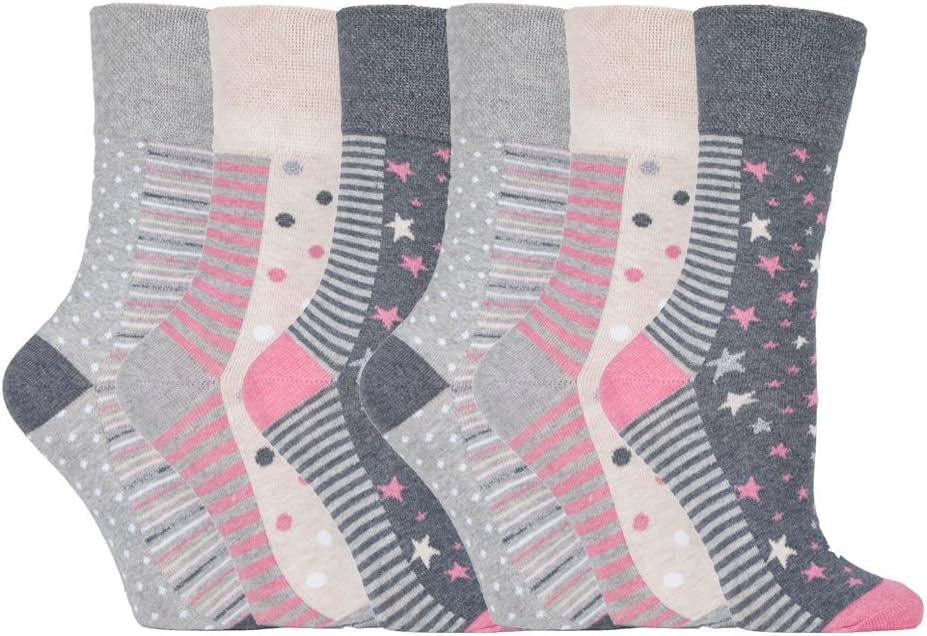 Gentle Grip - Women's 24 pair pack thin colorful pattern dress socks (GG92) 5-9 US