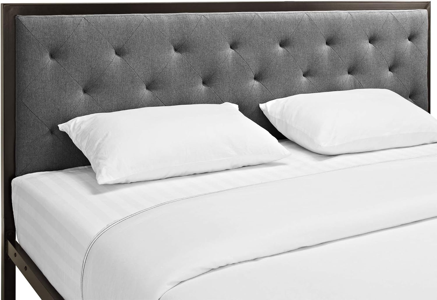 Ergode Mia King Platform Bed Frame | Stylish & Durable Steel Frame | Tufted Fabric Headboard | No Box Spring Needed | King Size (Mattress Not Included)