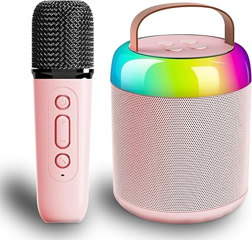 Mini máquina de karaoke para niños y adultos, altavoz Bluetooth portátil con 1 micrófono inalámbrico, juego de altavoces de micrófono con luces LED