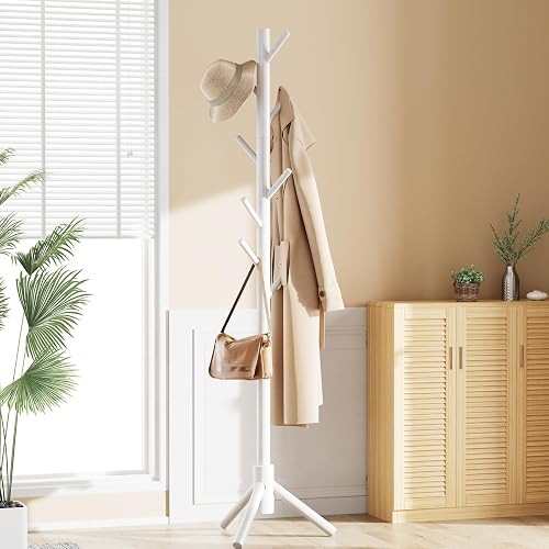 Pipishell Sturdy Wooden Coat Rack with 8 Hooks for Entryway, White - 7