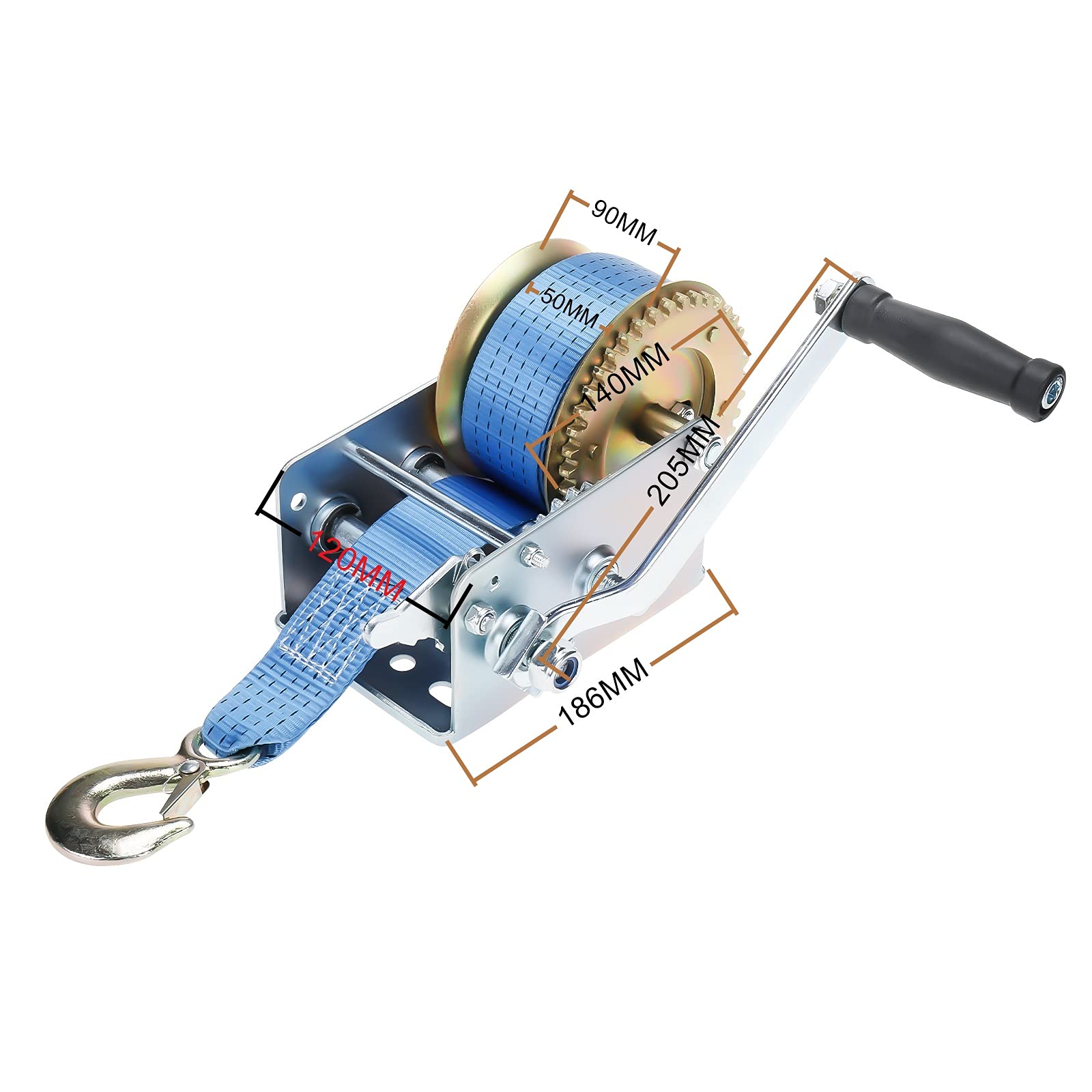 BOOMSTART Manuale Mano argano Cavo 1130Kgs 2500LBS con 10m Cinghia di Tessitura per Barca rimorchio Caravan Marine