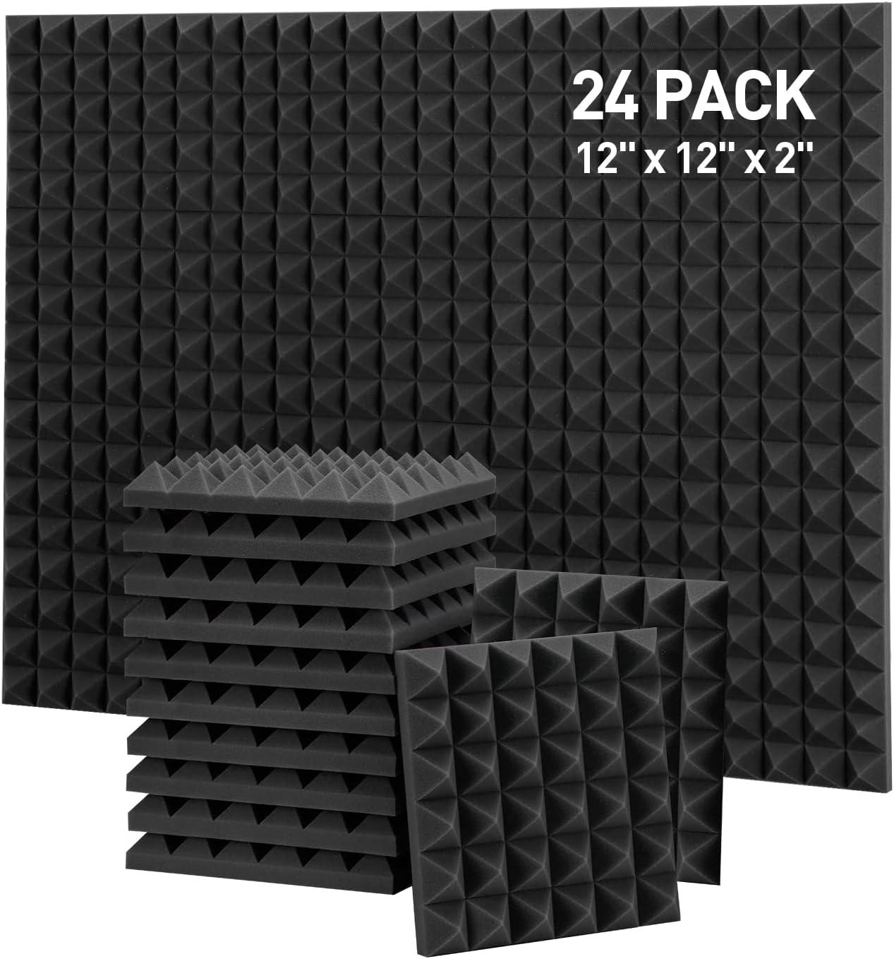Hertber24 Pack Sound Proof Foam Panels, 12 x 12 x 2 Inches