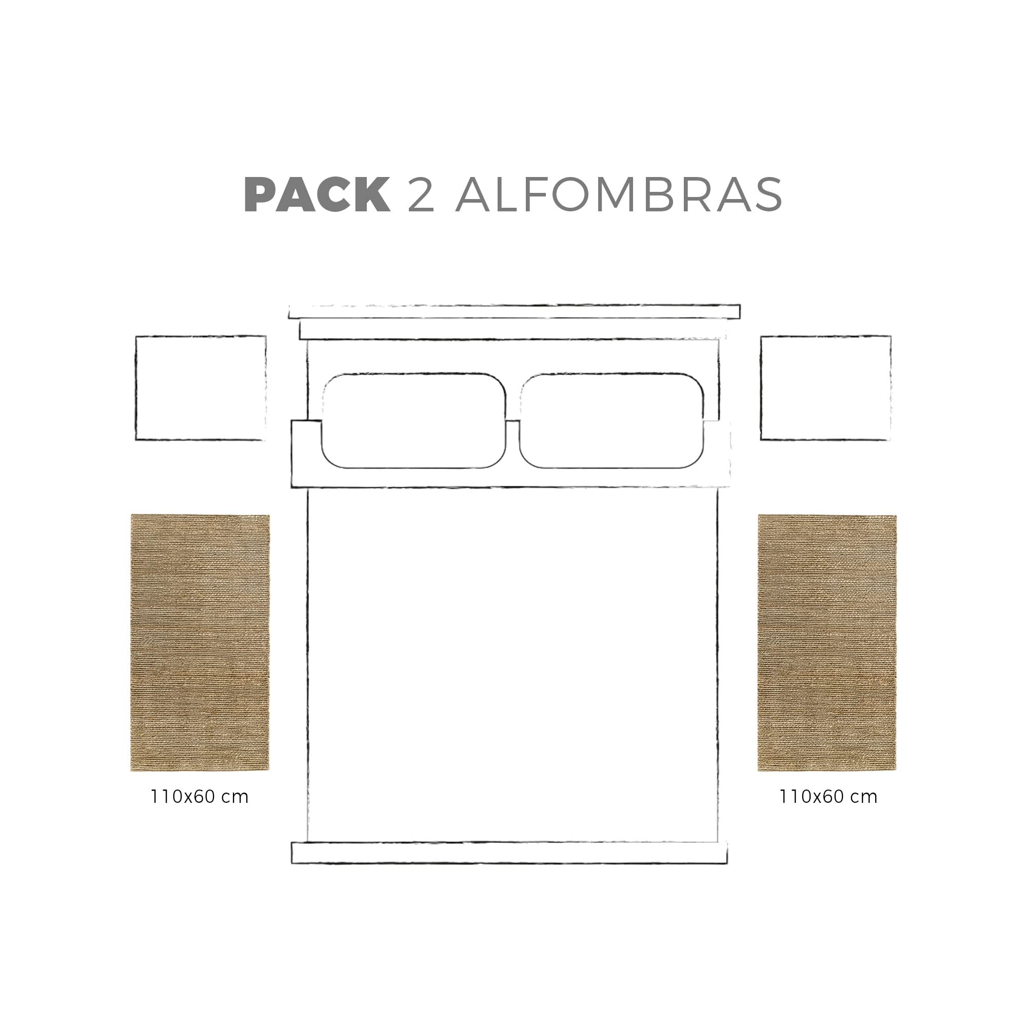 HAMID - Pack 2 Tapis en Jute Giralda Couleur Naturelle, Tapis 100% Fibre de Jute, Tressé à la Main, Tapis de Salon, Salle à Manger, Chambre, Couloirs, (60x110cm) 2 pcs