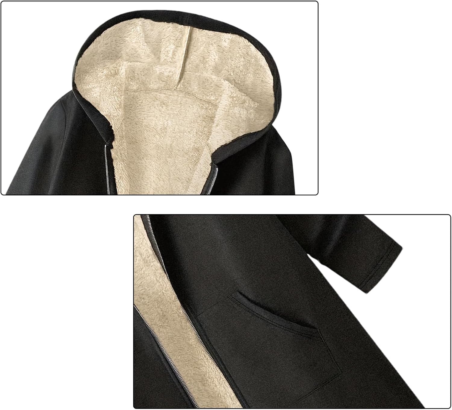 Women's Sherpa Jacket Mid-Long Fleece Lined Hooded Sweatshirt Winter Warm Outerwear - Image 7