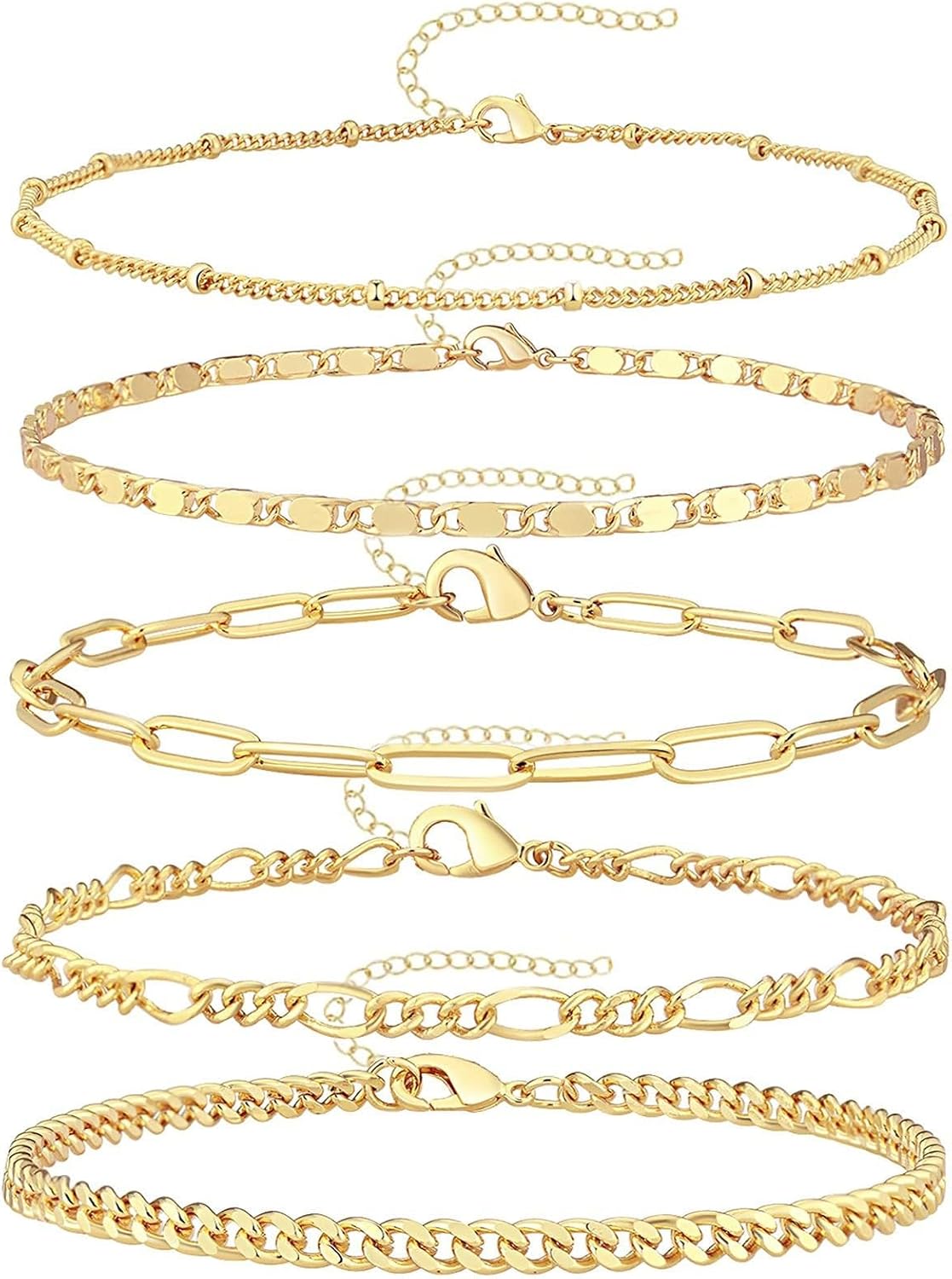 Exquisite Women’s Bracelet Set，Stackable 14k Genuine Gold Plated Jewelry Women’s Fashion Accessories Glossy Gift Perfect Choice for Fashionable Women