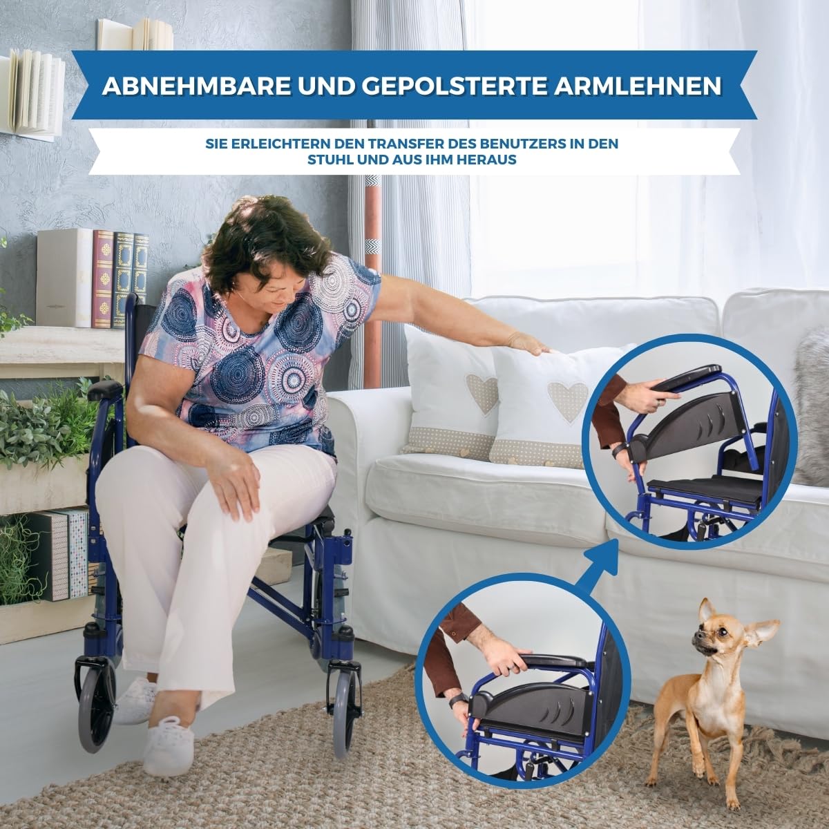 Mobiclinic®, Faltbarer rollstuhl, Maestranza, Feststellbremsen, 45 cm sitzhöhe, Abnehmbare fußstützen, Abklappbare und gepolsterte armlehnen, Kleine räder, Robust, Farbe schwarz