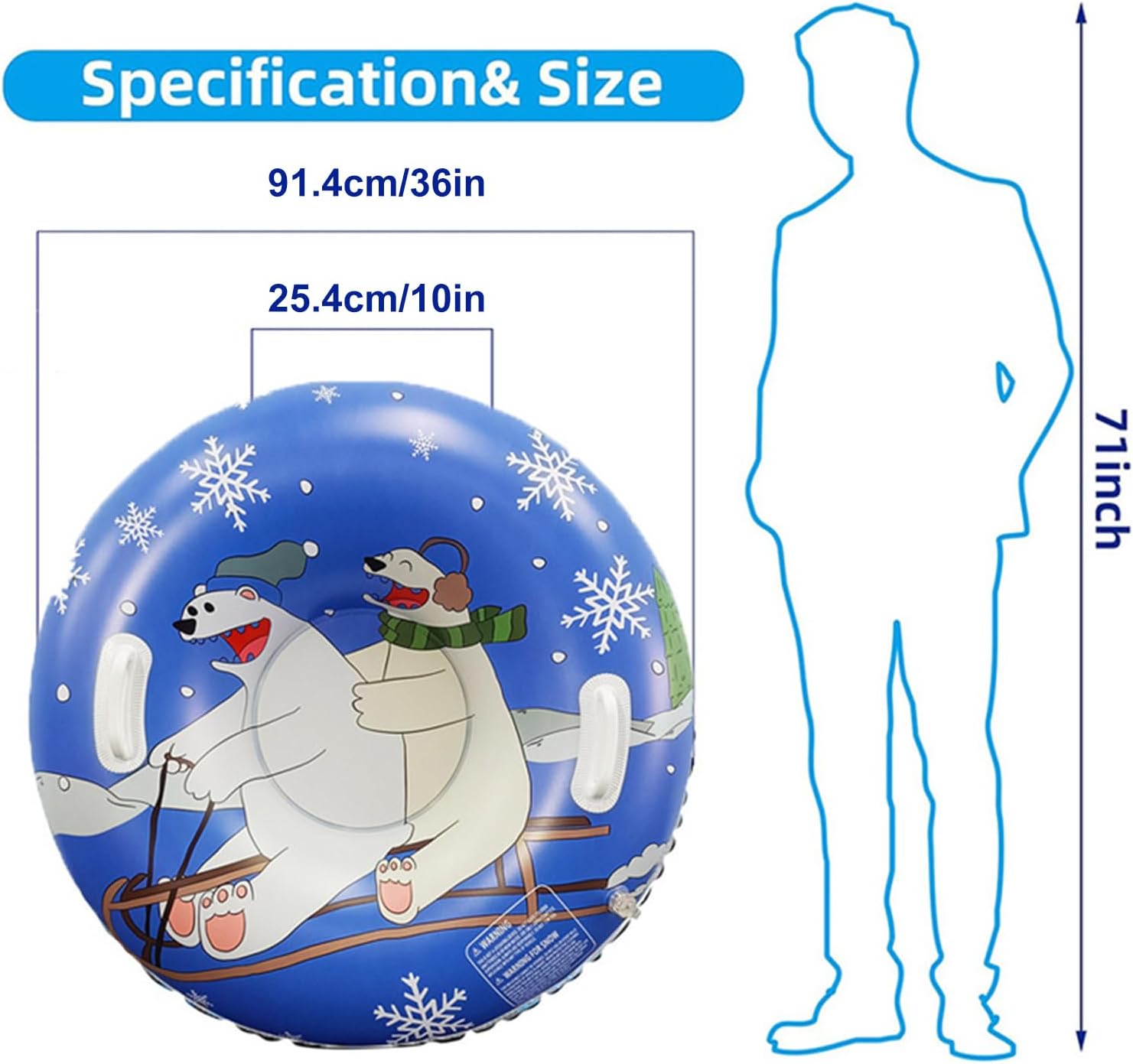 Snow Tube, Double Handles Heavy Duty Winter Toys Thickened Bear Snow Tubes for Sledding, for Kids Girls Boys Teens Family Backyard Outdoor Park Camping