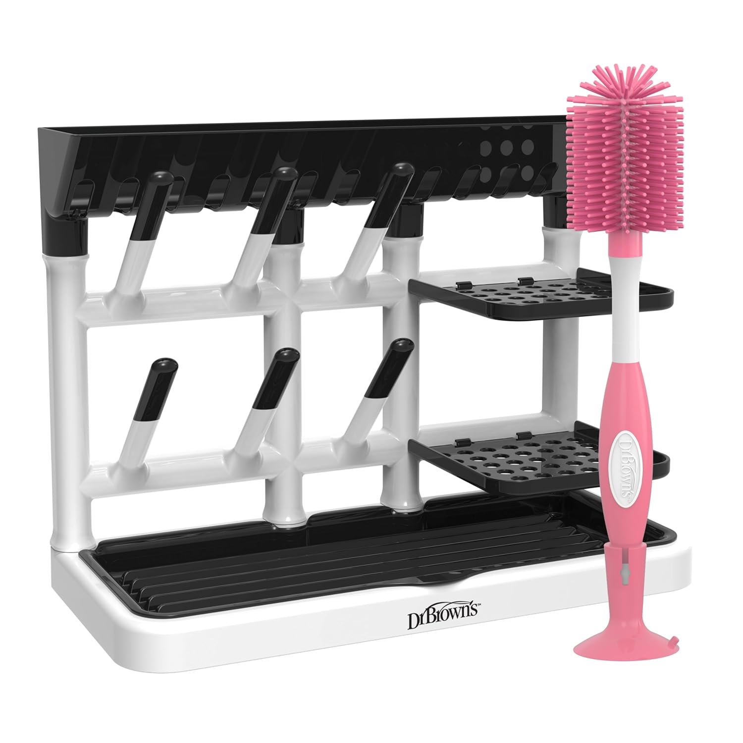 Dr. Brown's Drying Tower, Stand-Up Rack with Soft Touch No Scratch Baby Bottle Cleaning Brush, Pink