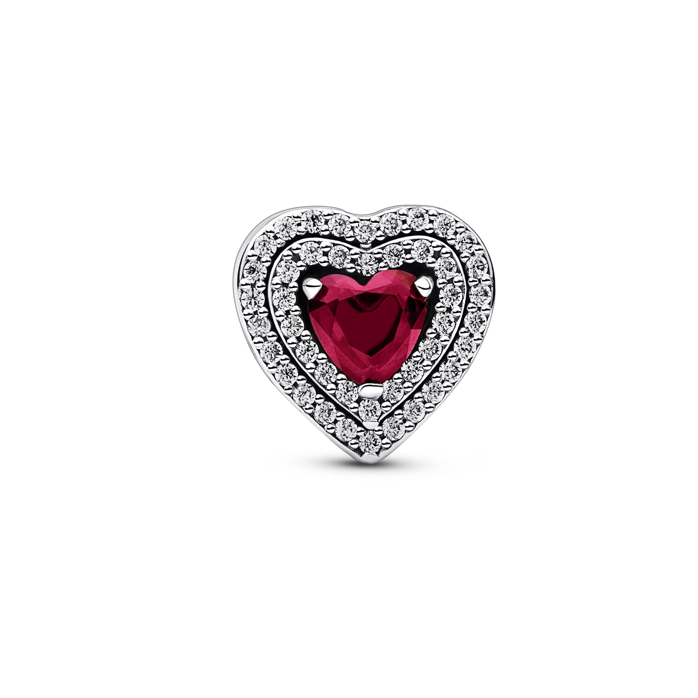 PANDORA Funkelndes mehrstufiges Herz Charm aus Sterling Silber, in der Farbe Rot, aus der PANDORA Timeless Collection, 799218C02